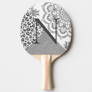 Raquette De Ping Pong Lotus Mandala Silver Leopard Parties scintillant M