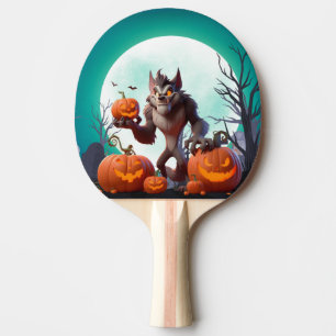Raquette De Ping Pong Loup-garou d'Halloween et citrouilles