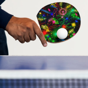 Raquette De Ping Pong Lumières néon éclaboussures de peinture tourbillon