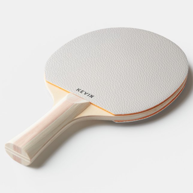 Raquette De Ping Pong Luxury White Faux Leather Gray Monogram (Dos Angle)