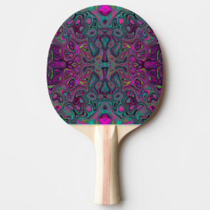 Raquette De Ping Pong Magenta Abstrait et Motif Super Turquoise