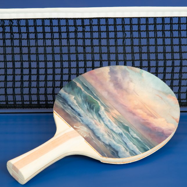 Raquette De Ping Pong Majestic Ocean Sunset Waves Watercolor Côte (Insitu)