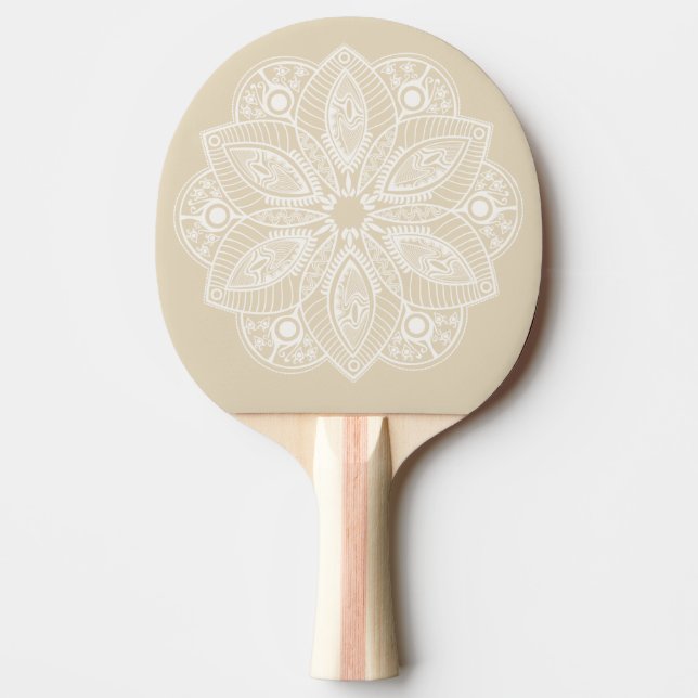 Raquette De Ping Pong Mandala blanc exotique sur Arrière - plan beige (Devant)