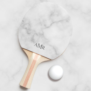 Raquette De Ping Pong Marbre blanc classique Monogramme personnalisé