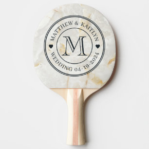 Raquette De Ping Pong Marbre Calacatta Gold Pierre de Mariage Monogramme