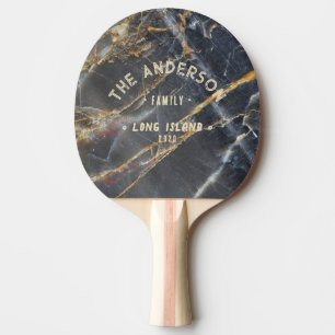 Raquette De Ping Pong Marbre Noir & Or Nom de Famille Vintage Bord de Me