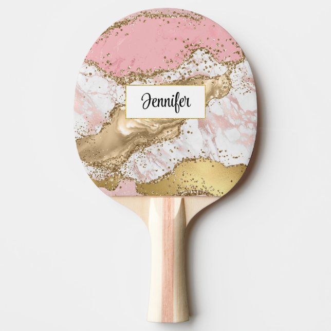 Raquette De Ping Pong Marbre rose or rose Abstrait (Devant)