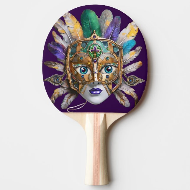 Raquette De Ping Pong Mardi Gras Météo et Masque Métal (Devant)