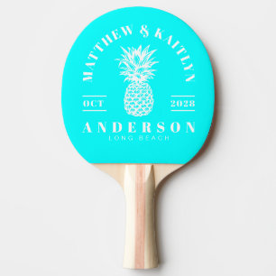 Raquette De Ping Pong Mariage électrique rétro cyan tropical ananas