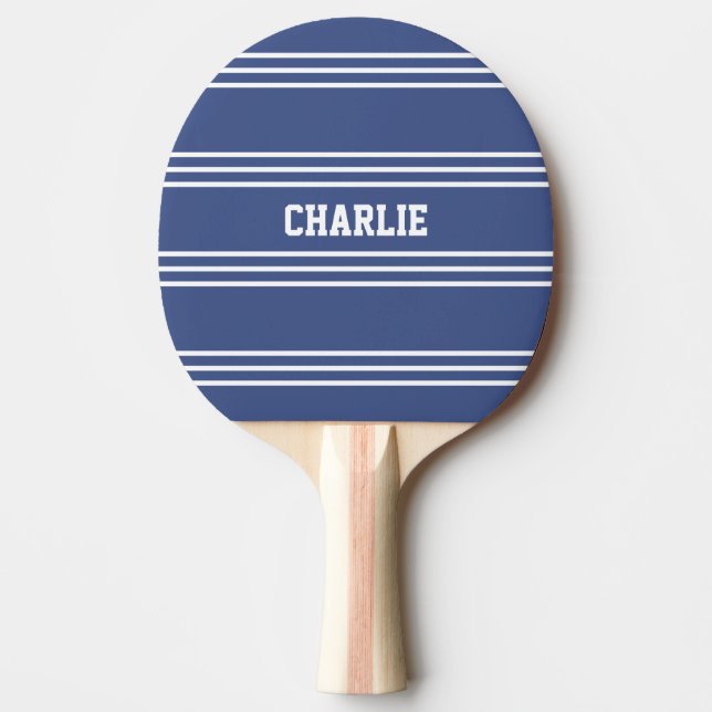 Raquette De Ping Pong Marine Blue Stripes pagaie monogramme personnalisé (Devant)