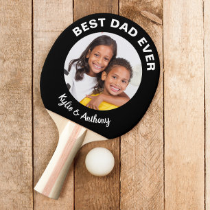 Raquette De Ping Pong Meilleur papa jamais photo personnalisée noir