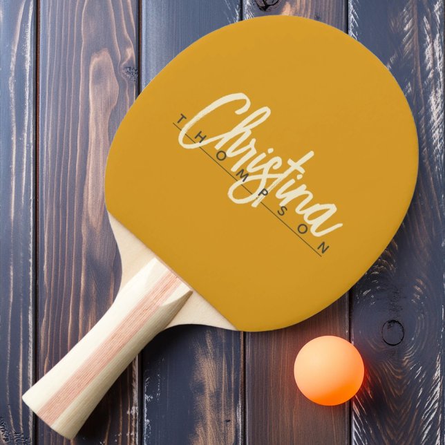 Raquette De Ping Pong Mi-Siècle Moderne Beurre Brûlé Nom Peint (Créateur téléchargé)