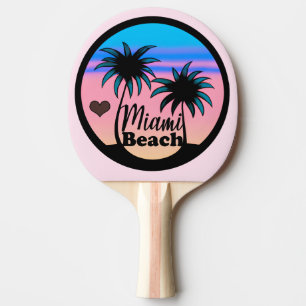 Raquette De Ping Pong Miami Beach Bleu et Palmiers roses