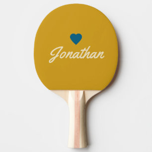 Raquette De Ping Pong Milieu de Siècle Or Ochre Vintage BL Heart Signatu