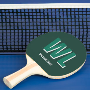 Raquette De Ping Pong Minimaliste Monogramme Vert Émeraude Personnalisé