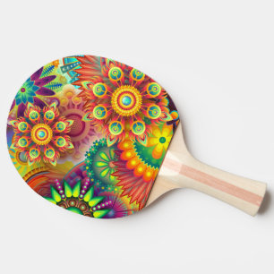 Raquette De Ping Pong Modèle floral psychédélique