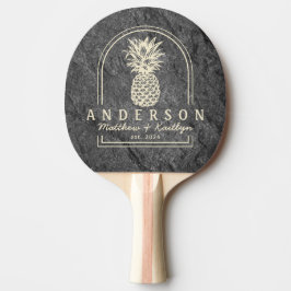 Raquette De Ping Pong Modern Dark Granite Pineapple Wedding Arch & Name