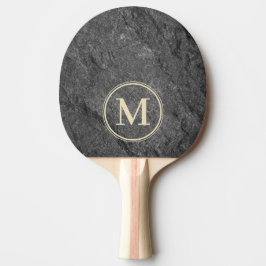 Raquette De Ping Pong Modern Dark Granite Stone Monogram