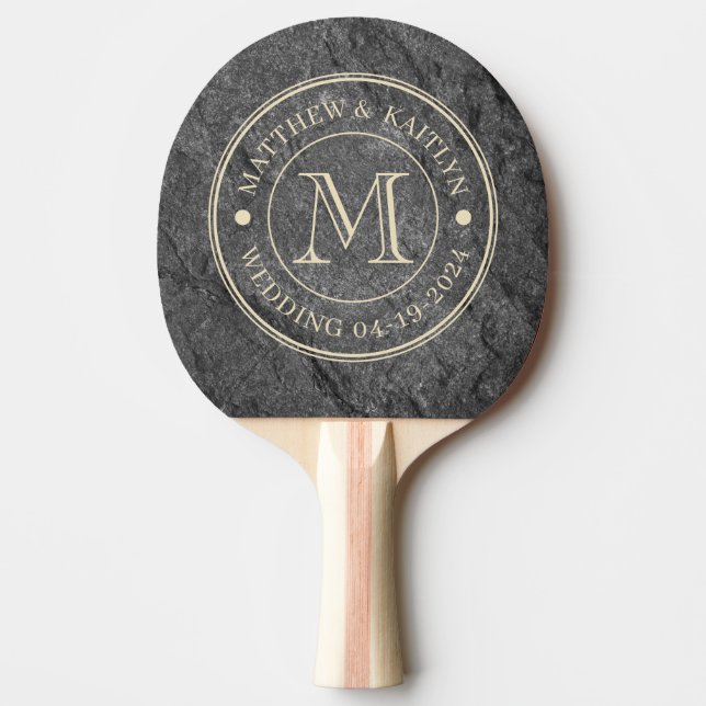Raquette De Ping Pong Modern Dark Granite Stone Wedding Monogram (Devant)