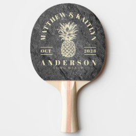 Raquette De Ping Pong Modern Dark Granite Tropical Pineapple Wedding