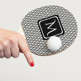 Raquette De Ping Pong Modern Geometric Monogram Black White