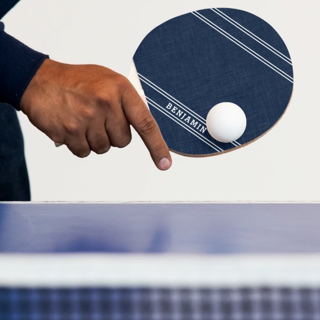 Raquette De Ping Pong Moderne Monogramme Marine Bleu Blancs rayures (Insitu)