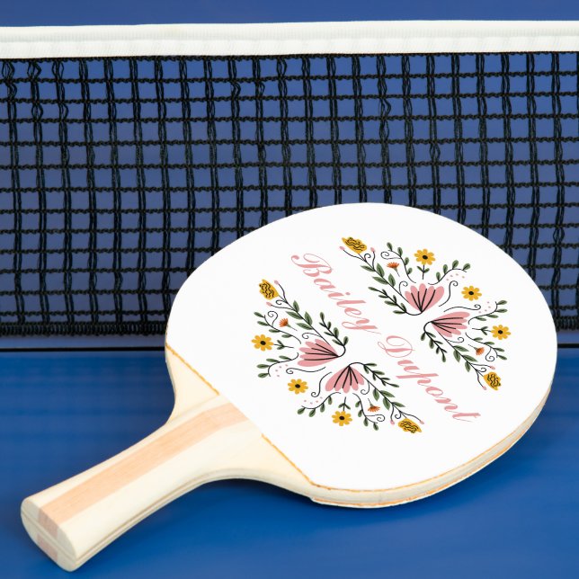 Raquette De Ping Pong Moderne Script Floral Personnalisé (Insitu)