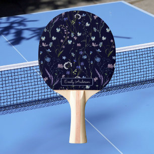 Raquette De Ping Pong Monogram Bleu Violet Jolies Fleurs Floral