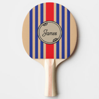 Raquette De Ping Pong Monogram Border Custom First Name Sporty Stripes
