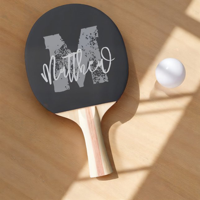 Raquette De Ping Pong Monogram Modern Cool Grunge Ajouter Votre Nom (Créateur téléchargé)