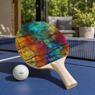 Raquette De Ping Pong Monogramme Abstrait en Distress Moderne Coloré