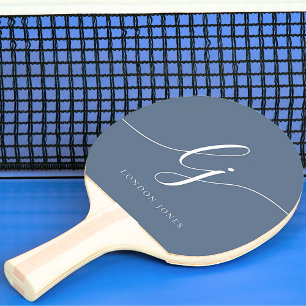 Raquette De Ping Pong Monogramme bleu marine Nom du script Monogramme mo