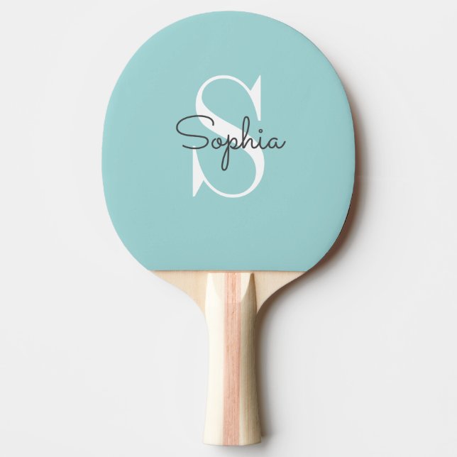 Raquette De Ping Pong Monogramme bleu moderne Nom personnalisé (Devant)