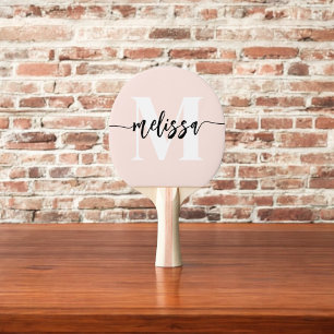 Raquette De Ping Pong Monogramme Brush Calligraphie Blush rose