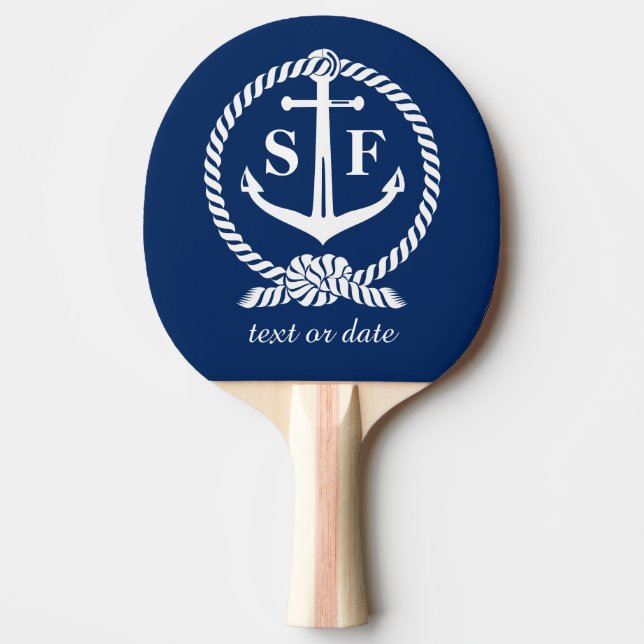 Raquette De Ping Pong Monogramme classique Ancre bleu marine Bateau de p (Devant)