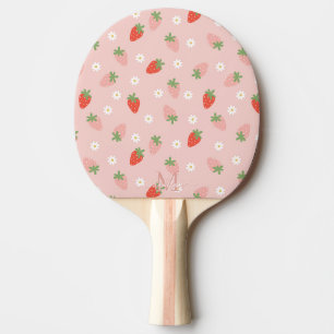 Raquette De Ping Pong Monogramme de fraises roses et rouges