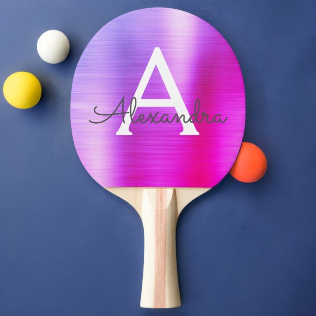 Raquette De Ping Pong Monogramme de l'huile métallique rose pourpre Nom  (Créateur téléchargé)