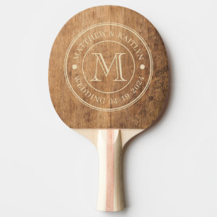 Raquette De Ping Pong Monogramme de mariage en bois de boucher vintage
