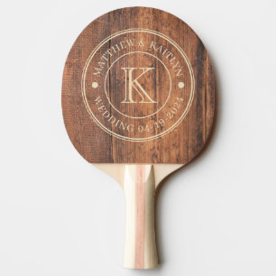 Raquette De Ping Pong Monogramme de mariage en bois récupéré
