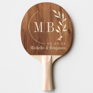 Raquette De Ping Pong Monogramme de mariage feuille de bois d'érable