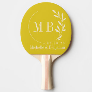 Raquette De Ping Pong Monogramme de mariage feuille de citron foncé du m