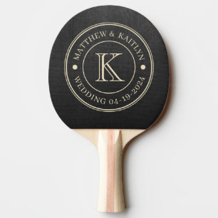 Raquette De Ping Pong Monogramme de mariage sur toile noire