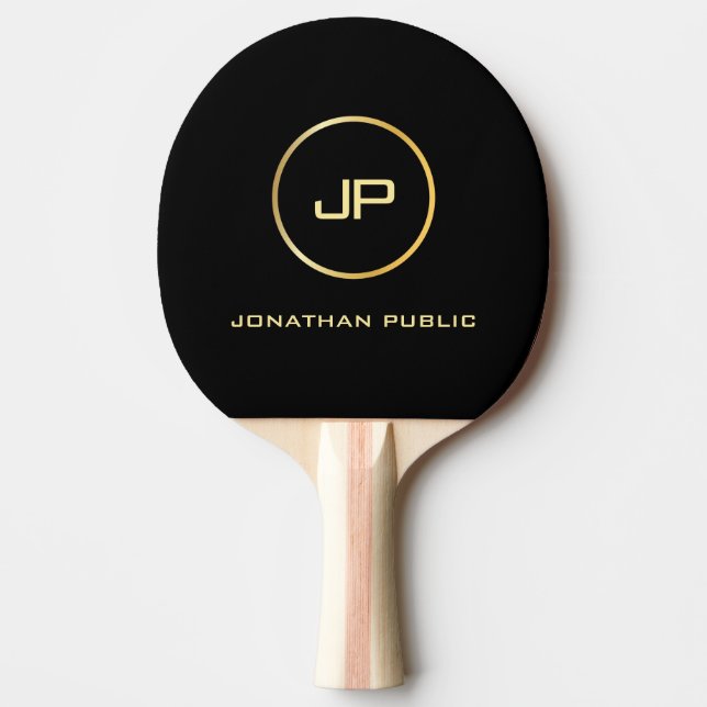 Raquette De Ping Pong Monogramme de Modèle noir élegant Gold personnalis (Devant)