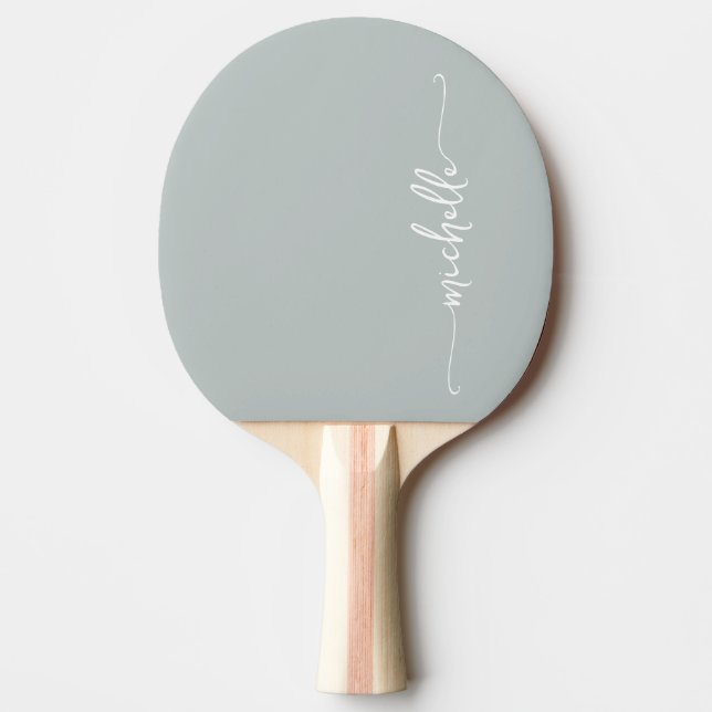 Raquette De Ping Pong Monogramme de nom écriture cursive vert sauge (Devant)