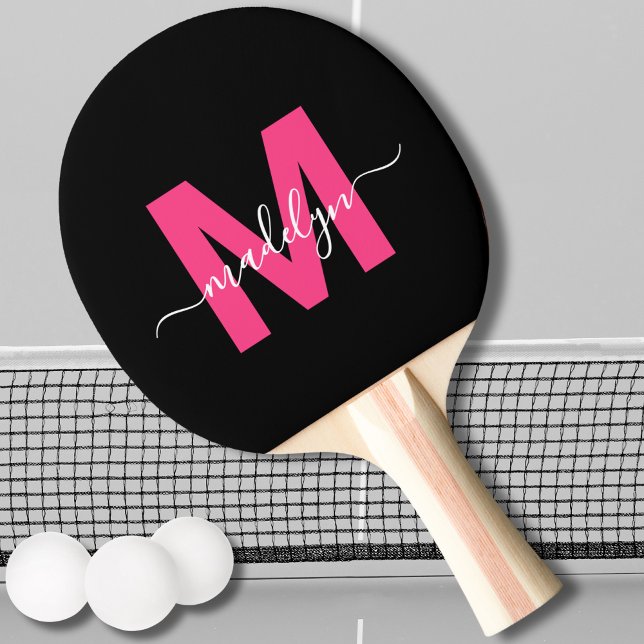 Raquette De Ping Pong Monogramme de nom moderne rose (Pink Modern Script Name Monogram Ping Pong Paddle)