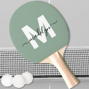 Raquette De Ping Pong Monogramme de nom Vert Sauge