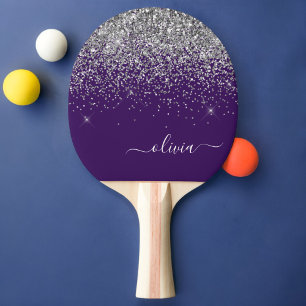 Raquette De Ping Pong Monogramme de Parties scintillant d'argent violet