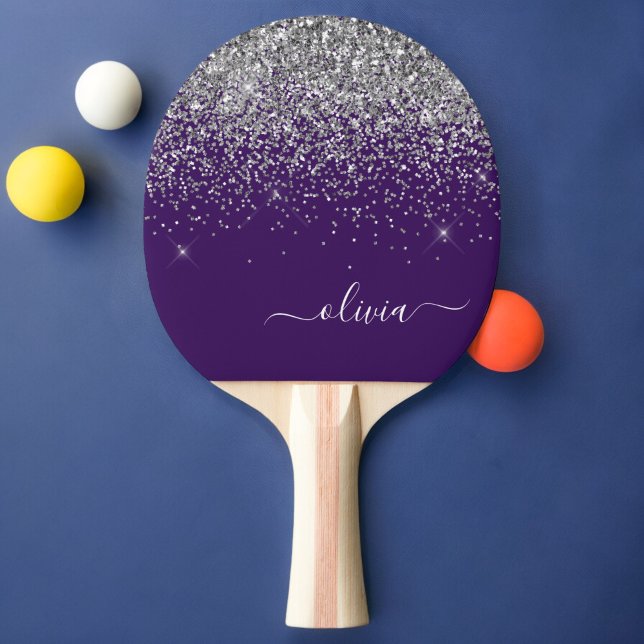 Raquette De Ping Pong Monogramme de Parties scintillant d'argent violet (Créateur téléchargé)