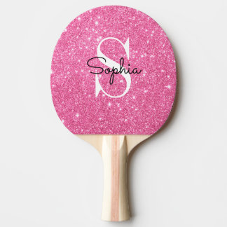 Raquette De Ping Pong Monogramme de Parties scintillant rose moderne Nom