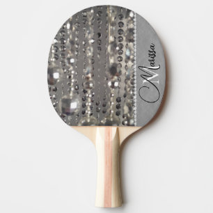 Raquette De Ping Pong Monogramme de perles d'argent mousseux
